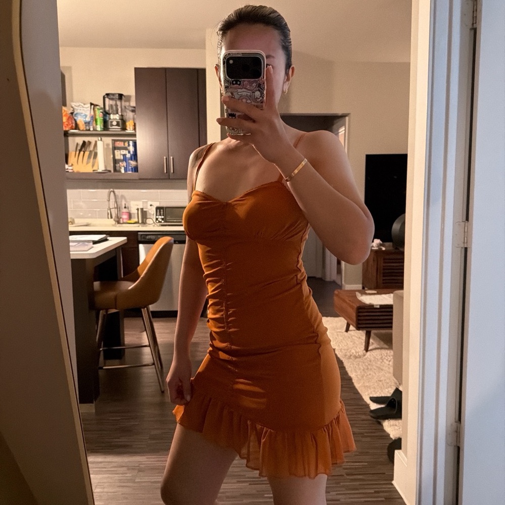 ASOS Orange Mini Dress with Ruffle Hem